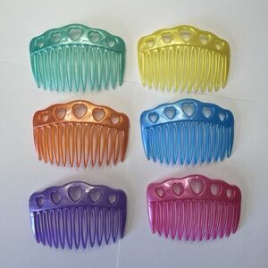 Vintage 90s Hair Combs Girls Rainbow Lot 6 Pink Purple Green Blue Yellow Orange